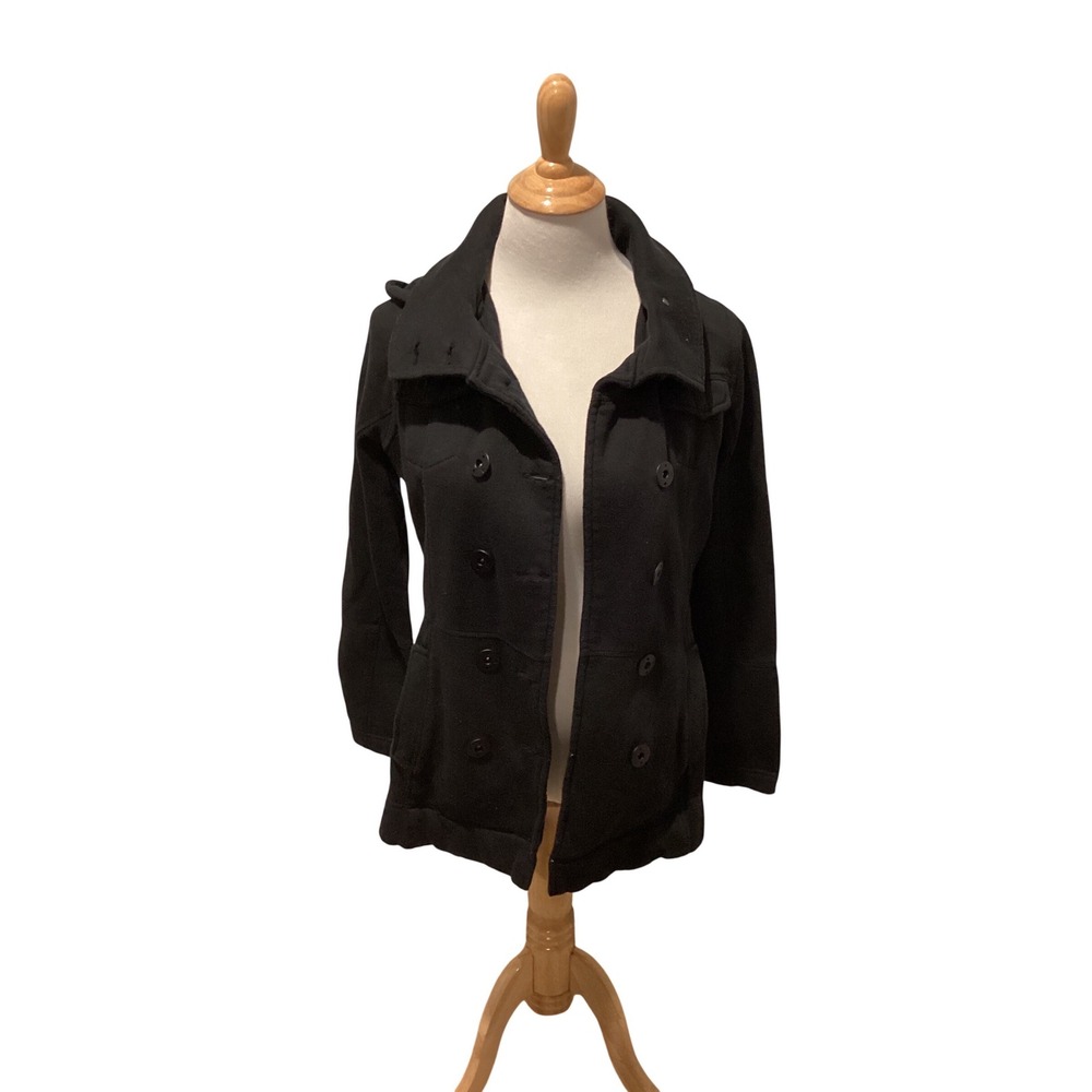 Hurley Black Double Breasted Hooded Pea Coat Jacket Womens‎ Size S